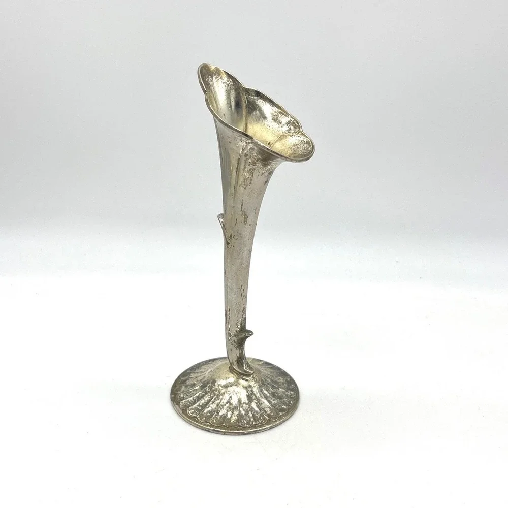 Vintage Raimond Silver Plate Calla Lily Bud Vase 7 Inch Japan Fluted Base